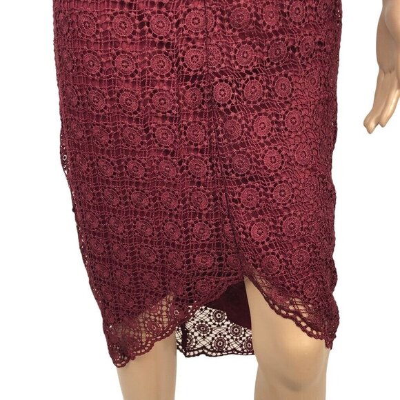Bisou Bisou Crochet Lace Formal Evening Dress Size 6 Cut Out High Neck Wine Red - Picture 3 of 7